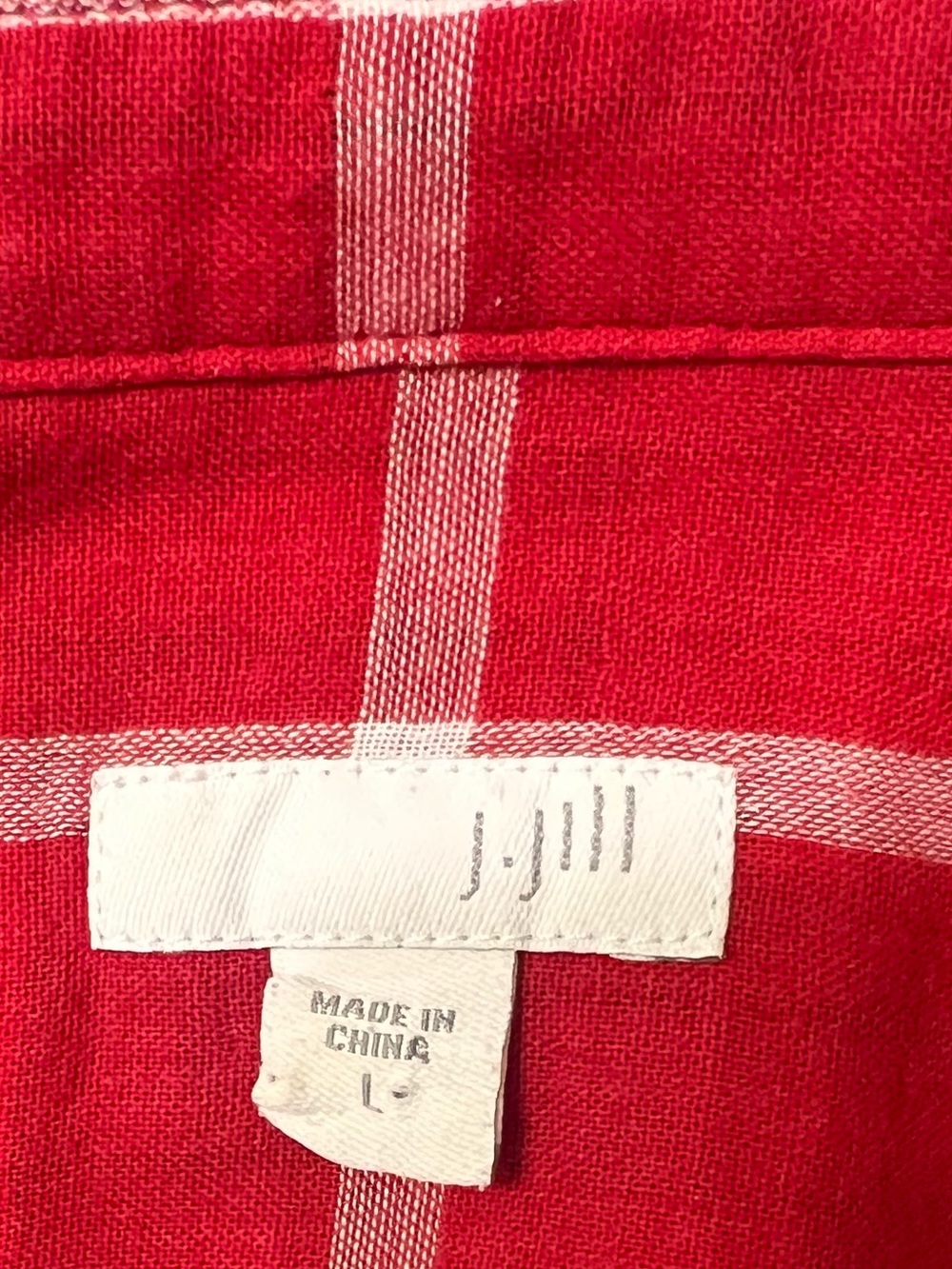 J. Jill Large Red Plaid 100% Cotton Button Front Tunic Shirt Long Sleeve Flannel - Picture 7 of 8